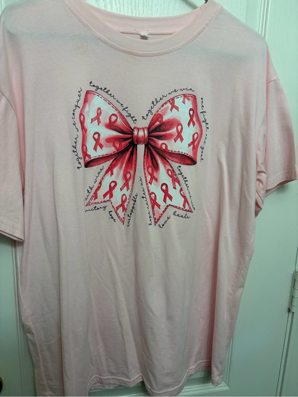 Women's Pink Short Sleeve Ribbon Bow Graphic Tee